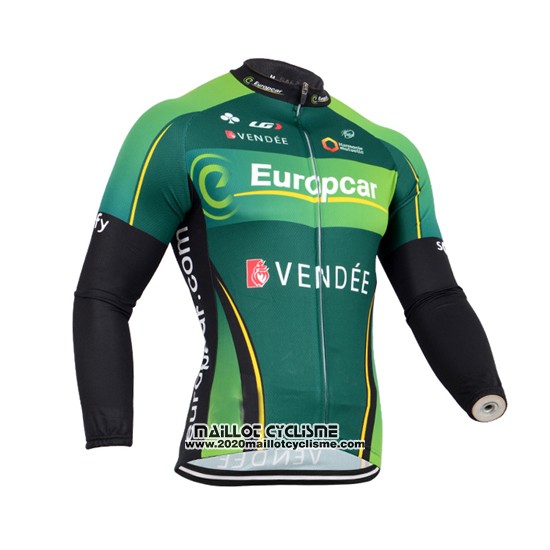 2014 Maillot Ciclismo Europcar Noir et Vert Manches Longues et Cuissard